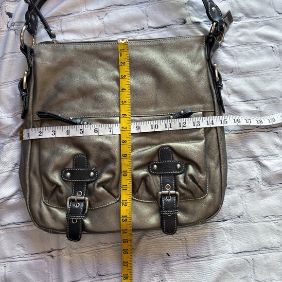 Sophia Visconti Genuine Leather Shoulder Bag Purse Gray/ Black - Picture 11 of 13